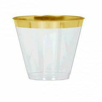 Amscan BASIC Premium Plastic Tumblers - Gold Trim