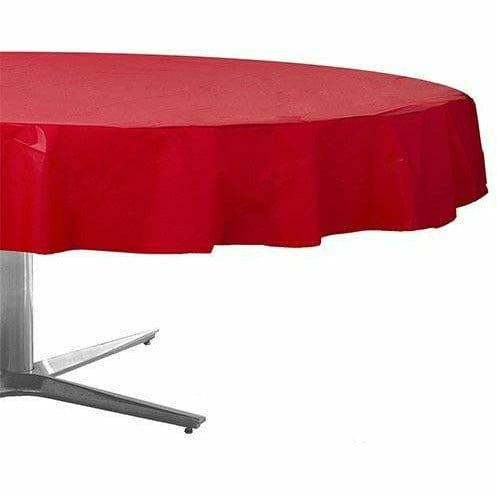Amscan BASIC Red Plastic Round Table Cover 84in