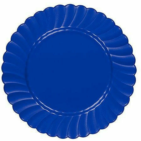 Amscan BASIC Royal Blue Premium Plastic Scalloped Lunch Plates 12ct