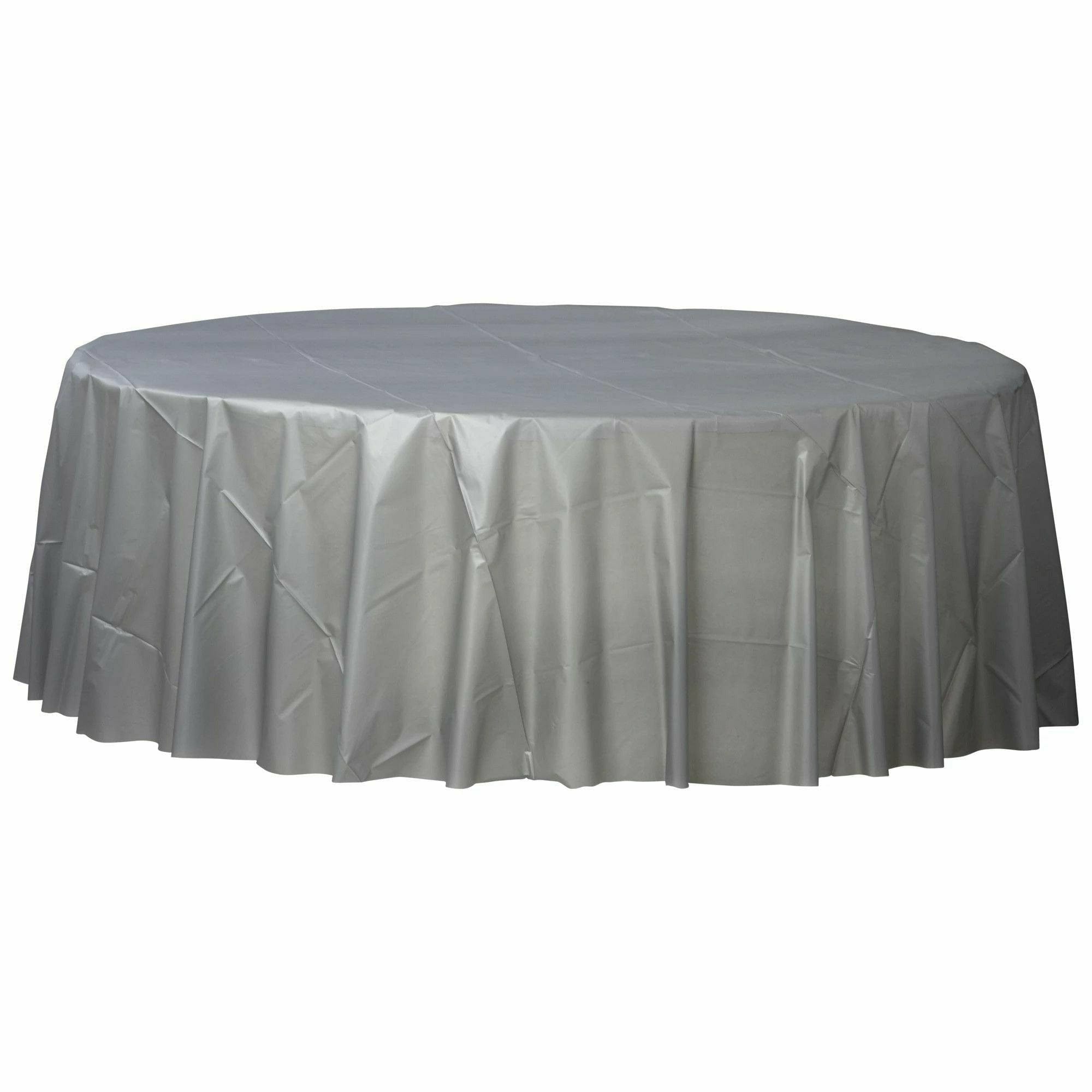Amscan BASIC Silver - 84" Round Plastic Table Cover