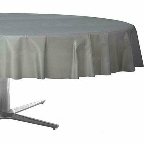 Amscan BASIC Silver Plastic Round Table Cover 84in