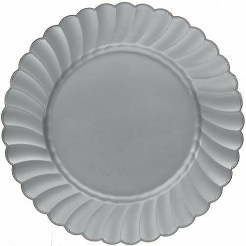 Amscan BASIC Silver Premium Plastic Scalloped Dinner Plates 12ct