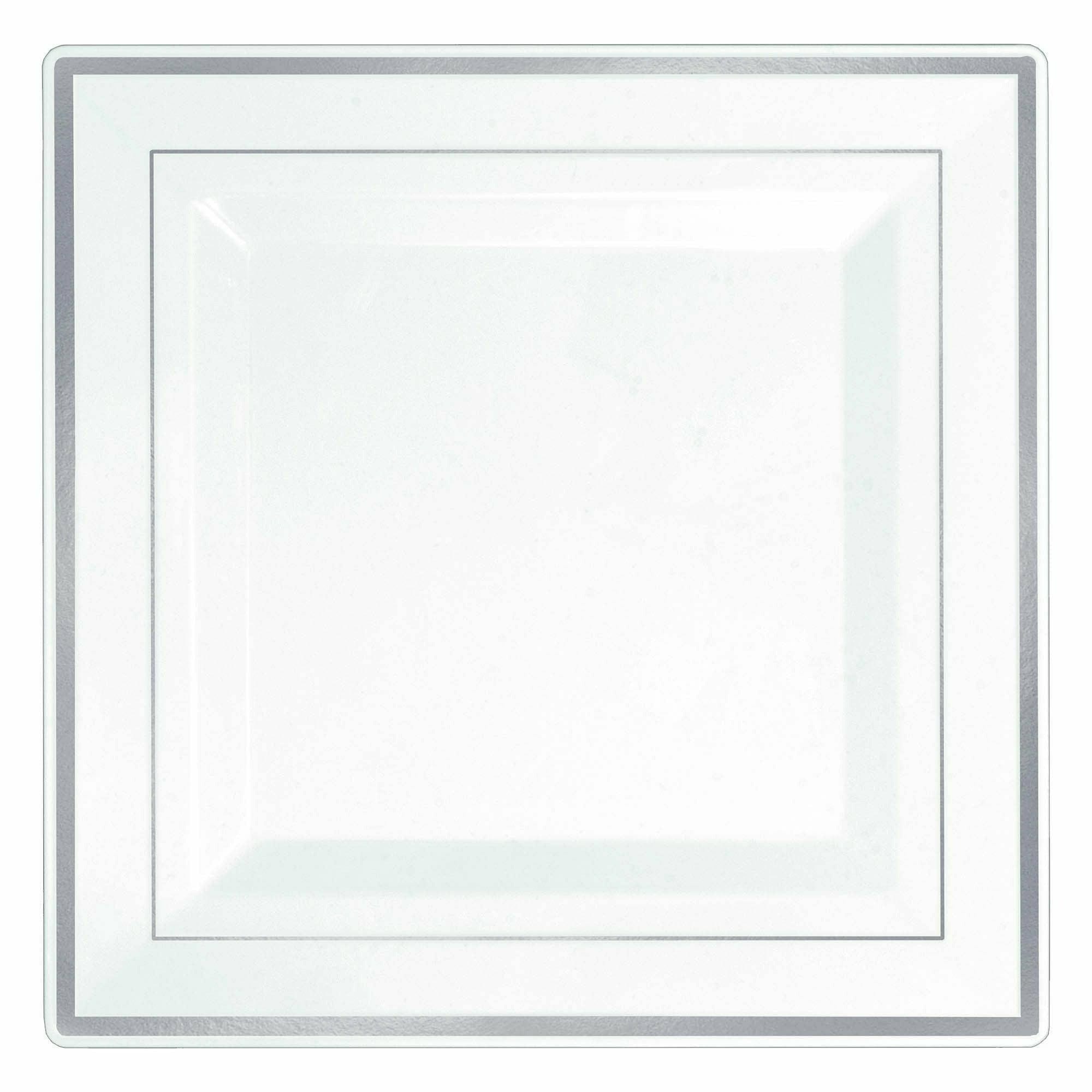 Amscan BASIC Square Plastic Plate White w/Silver Trim, 10"