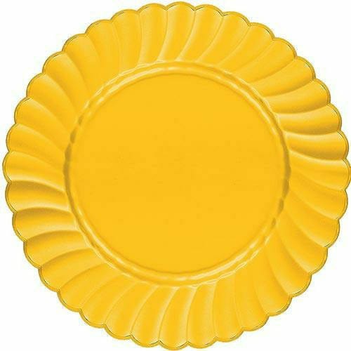 Amscan BASIC Sunshine Yellow Premium Plastic Scalloped Dinner Plates 12ct