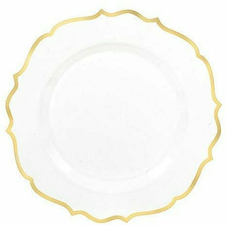 Amscan BASIC White Gold-Trimmed Ornate Premium Plastic Dessert Plates 20ct
