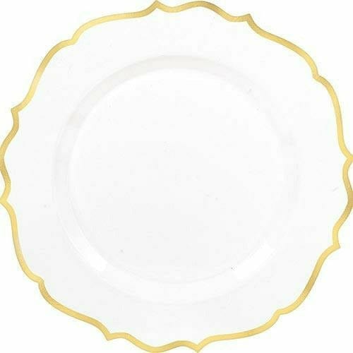 Amscan BASIC White Gold-Trimmed Ornate Premium Plastic Dinner Plates 10ct