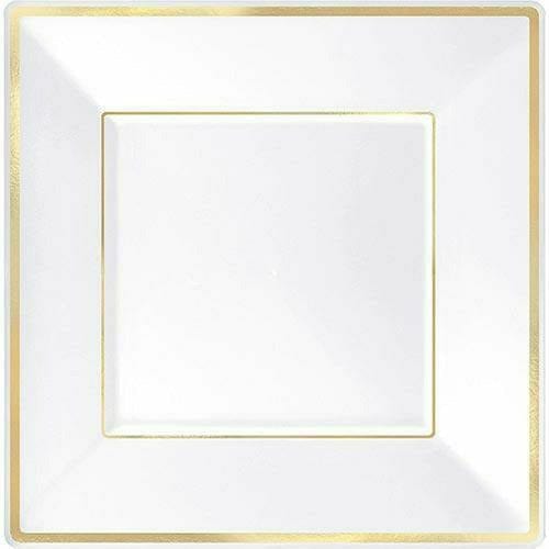 Amscan BASIC White Gold-Trimmed Premium Plastic Square Dinner Plates 8ct