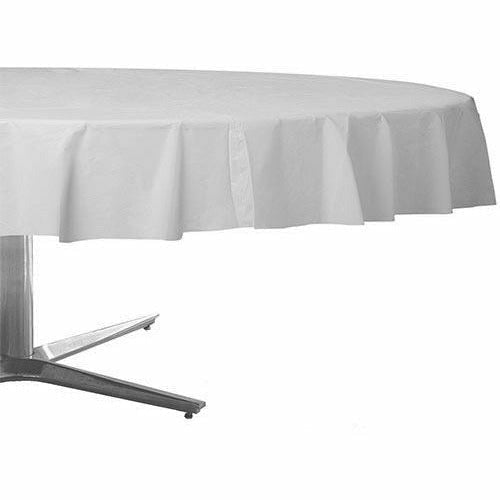 Amscan BASIC White Plastic Round Table Cover 84in