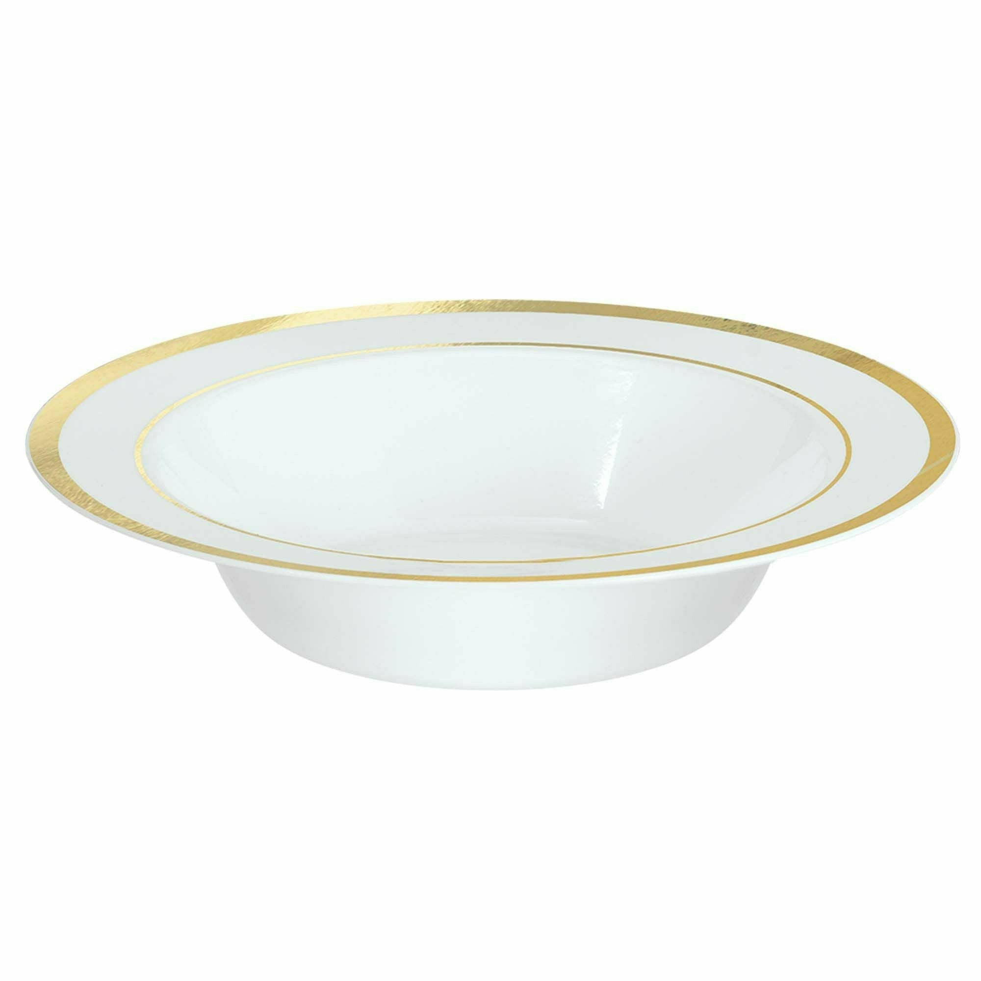 Amscan BASIC White Premium Plastic Bowls with Gold Trim