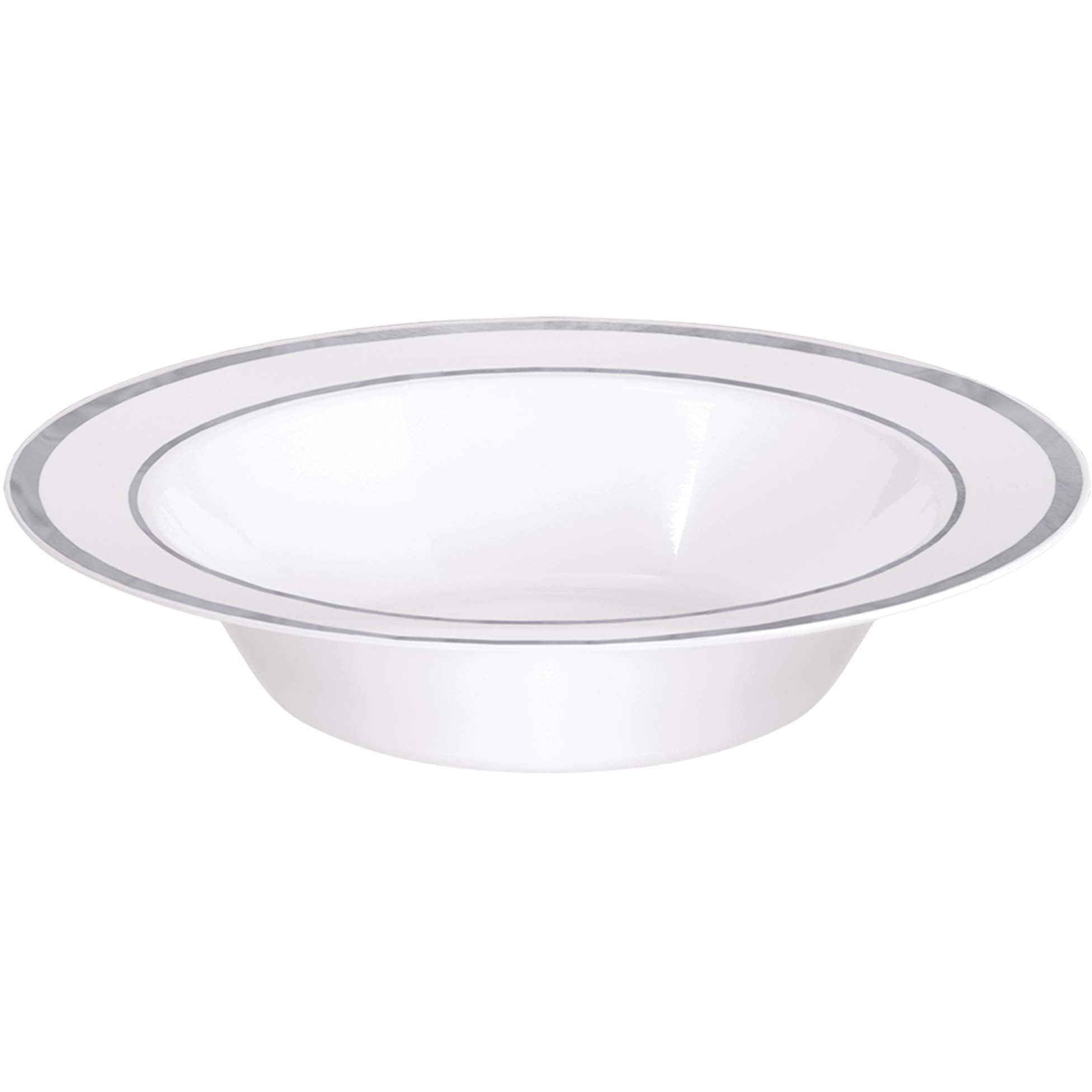 Amscan BASIC White Premium Plastic Bowls with Silver Trim
