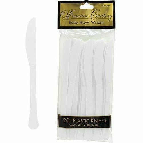 Visions 7 1/2 Heavy Weight Plastic Knife with White Handle - 20/Pack