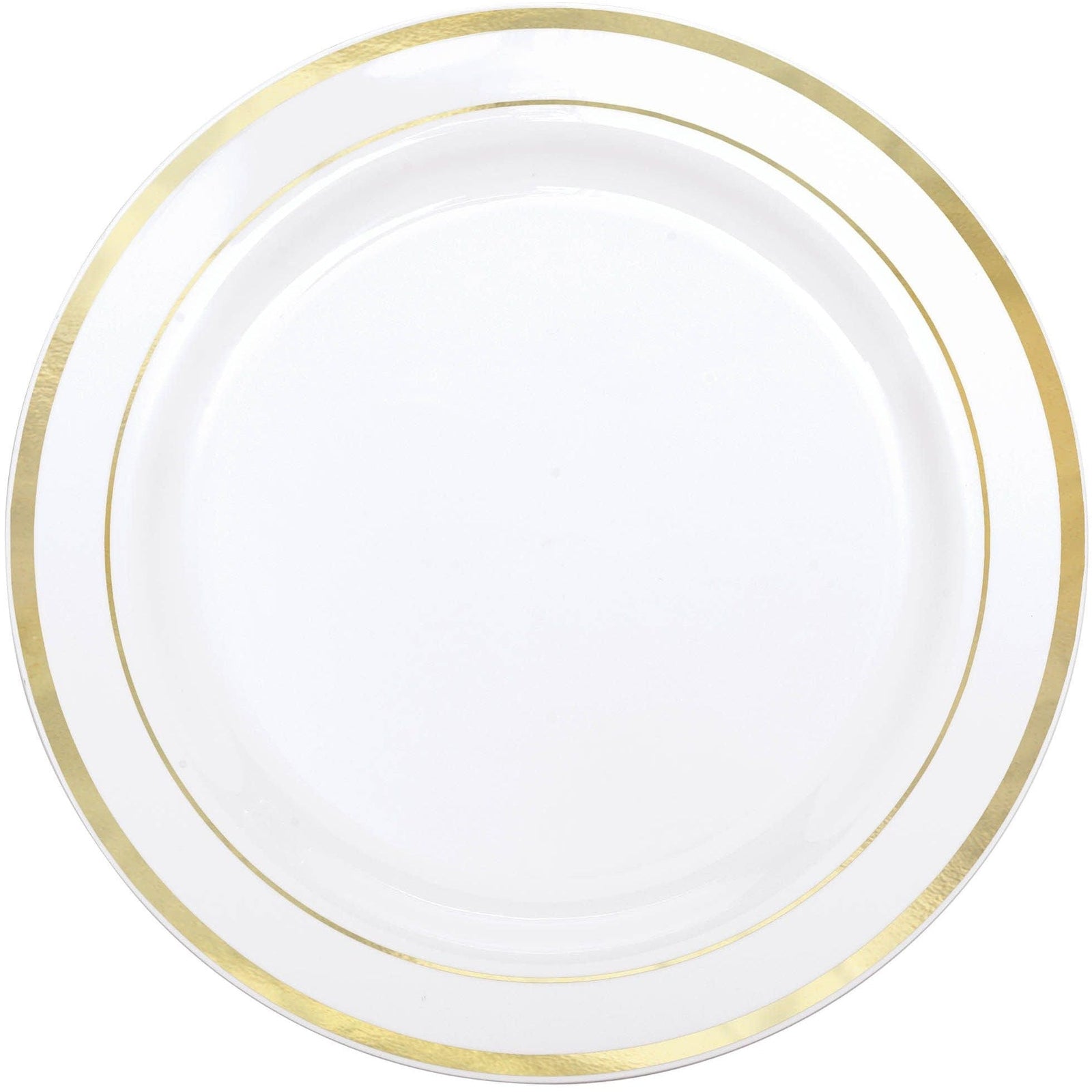 Amscan BASIC White Premium Plastic Round Plates with Gold Trim, 7 1/2"