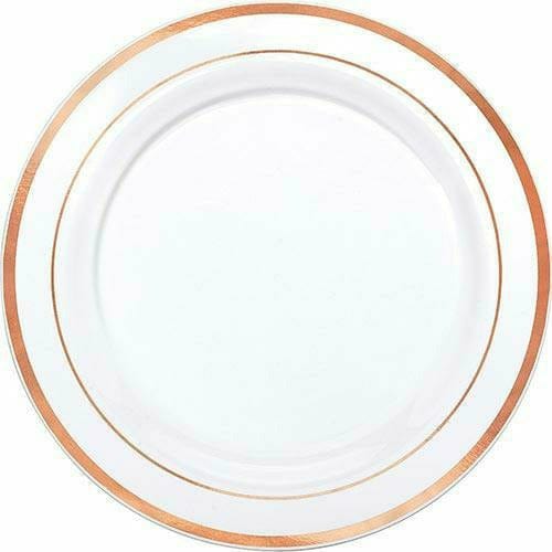 Amscan BASIC White Rose Gold Trimmed Premium Plastic Dinner Plates 10ct