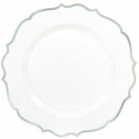 Amscan BASIC White Silver-Trimmed Ornate Premium Plastic Dessert Plates 20ct