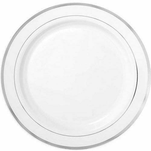 Amscan BASIC White Silver Trimmed Premium Plastic Buffet Plates 10ct