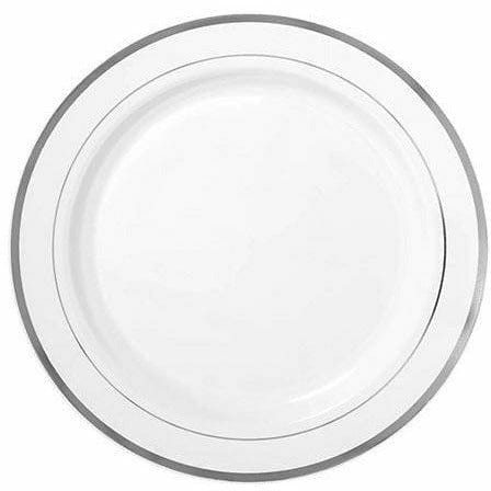 Amscan BASIC White Silver-Trimmed Premium Plastic Lunch Plates 20ct