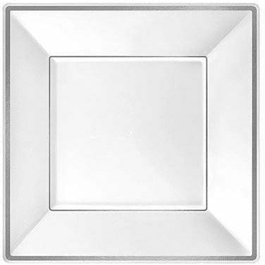 Amscan BASIC White Silver-Trimmed Premium Plastic Square Dessert Plates 8ct