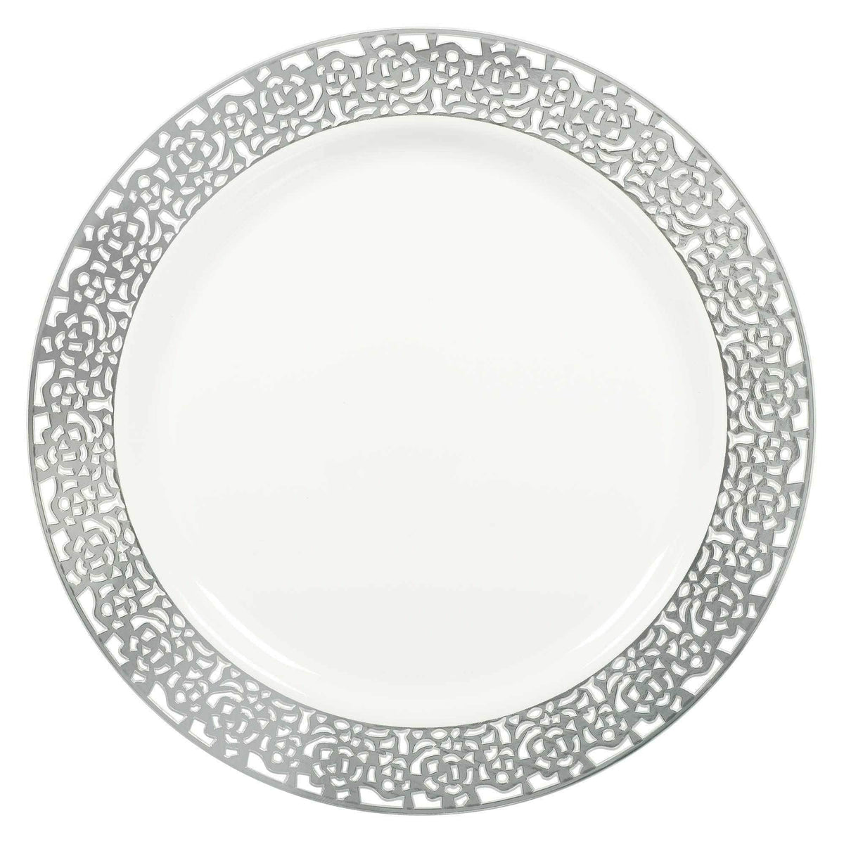 Amscan BASIC White w/Silver Lace Border, Premium Plastic Plates, 10&quot;