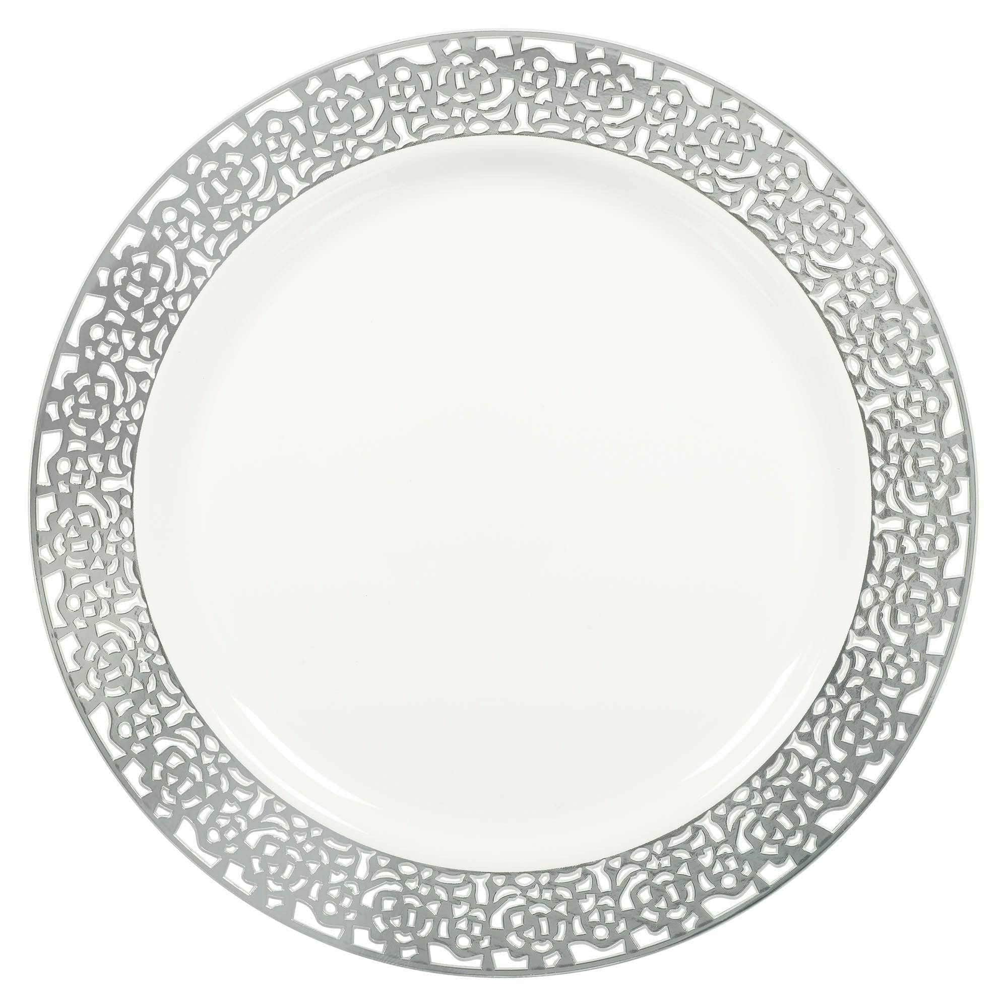 Amscan BASIC White w/Silver Lace Border, Premium Plastic Plates, 7 1/2"