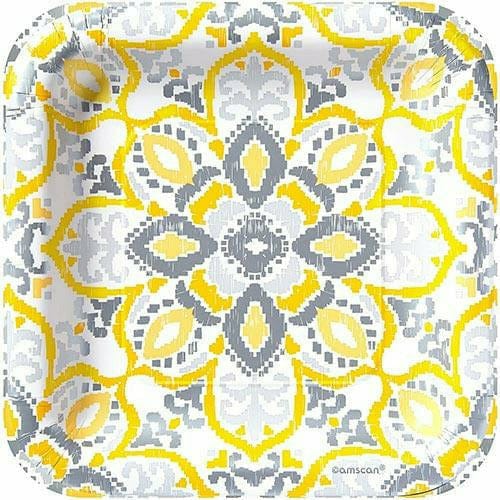 Amscan BASIC Yellow Tile Square Lunch Plates 8ct