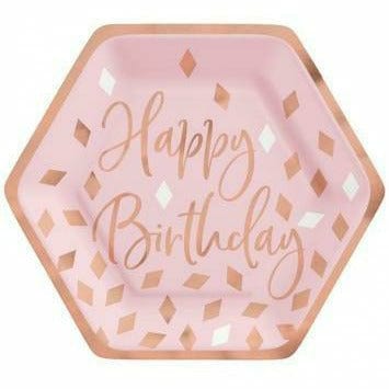 Amscan BIRTHDAY Blush Birthday 7&quot; Hexagon Plate Metallic