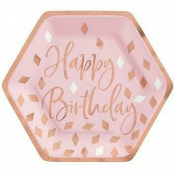 Amscan BIRTHDAY Blush Birthday 7" Hexagon Plate Metallic