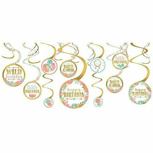 Amscan BIRTHDAY Boho Girl Swirl Decorations 12ct