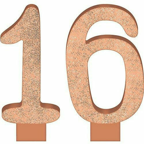 Amscan BIRTHDAY Glitter Rose Gold Number 16 Birthday Candles 2ct