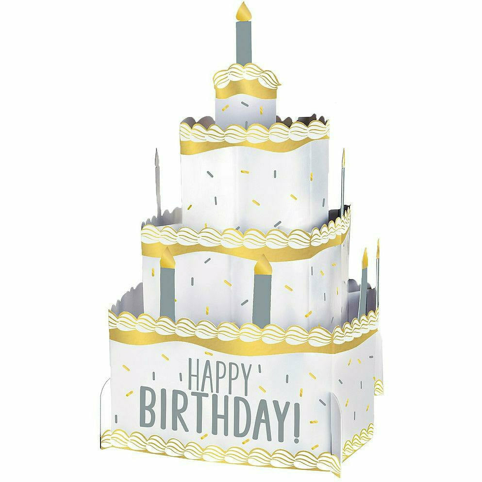 Amscan BIRTHDAY Gold &amp; Silver Birthday Cake Pop-Up Centerpiece