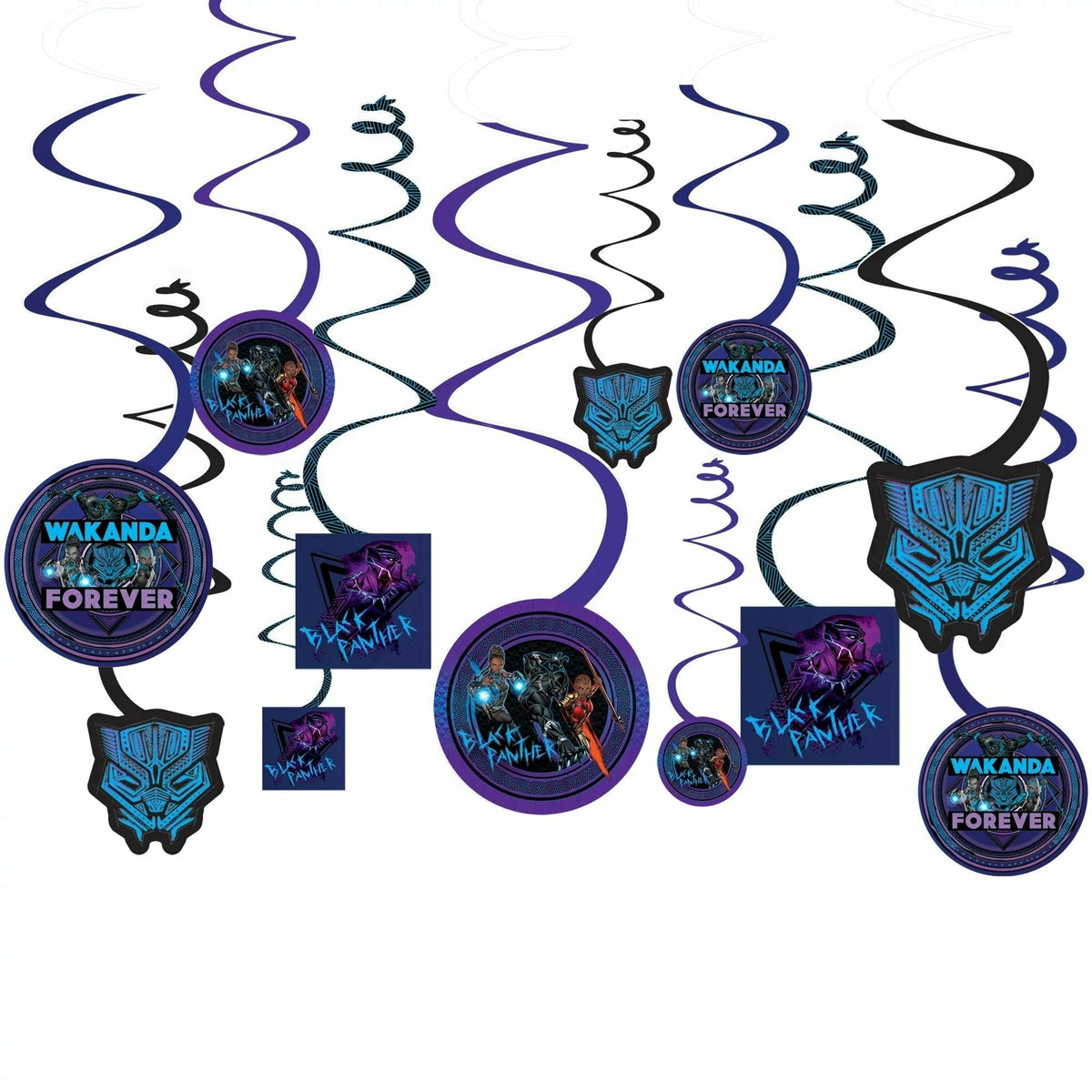 Amscan BIRTHDAY: JUVENILE Black Panther Wakanda Forever Spiral Decorations