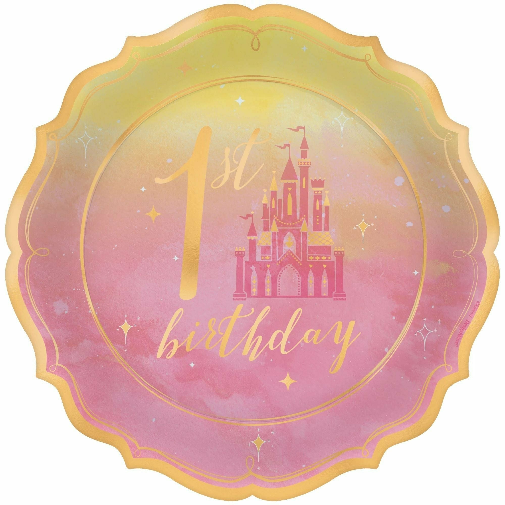 Amscan BIRTHDAY: JUVENILE ©Disney Princess 7" Shaped Metallic Plates - 1st Birthday