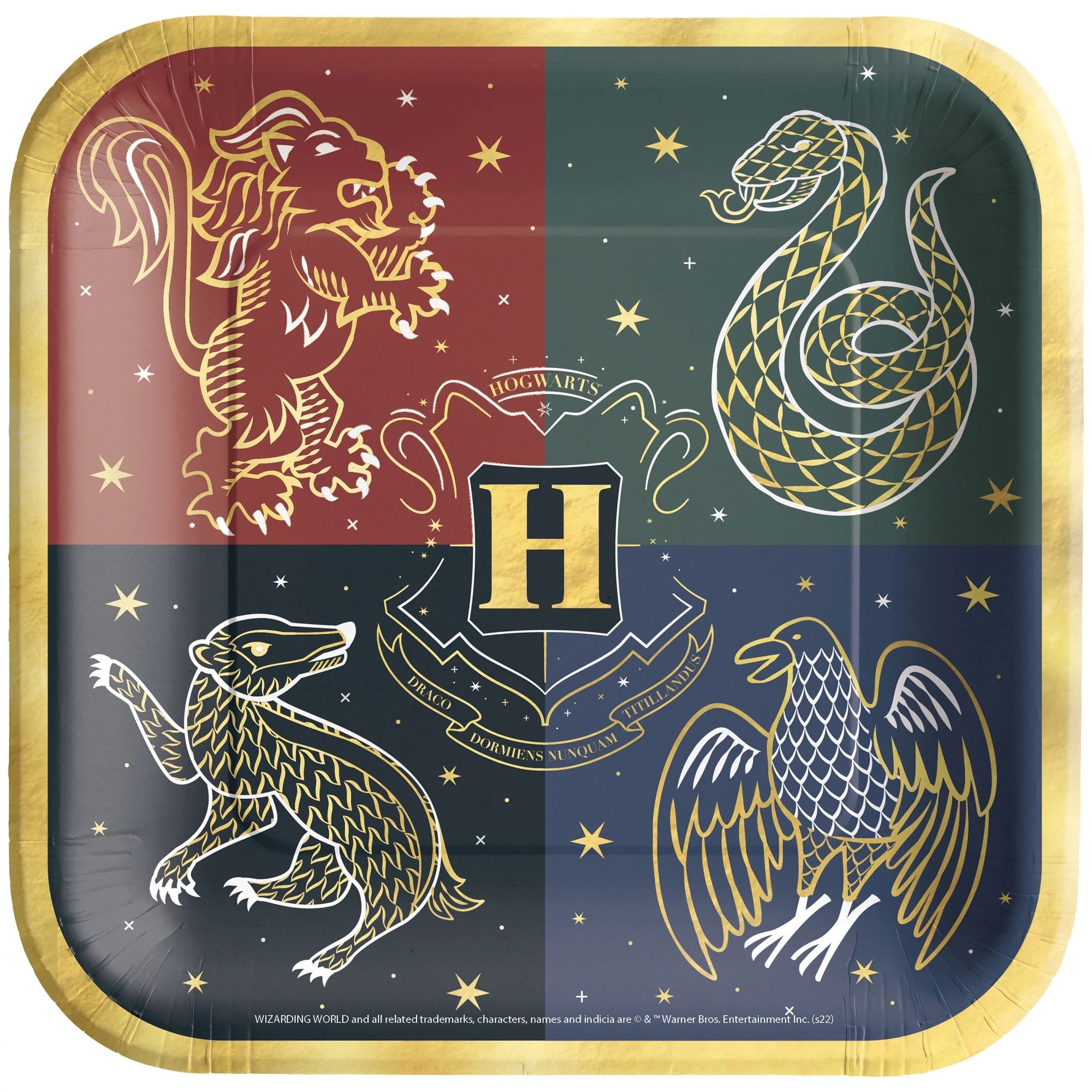 Amscan BIRTHDAY: JUVENILE Harry Potter Hogwarts United 9" Metallic Square Plates
