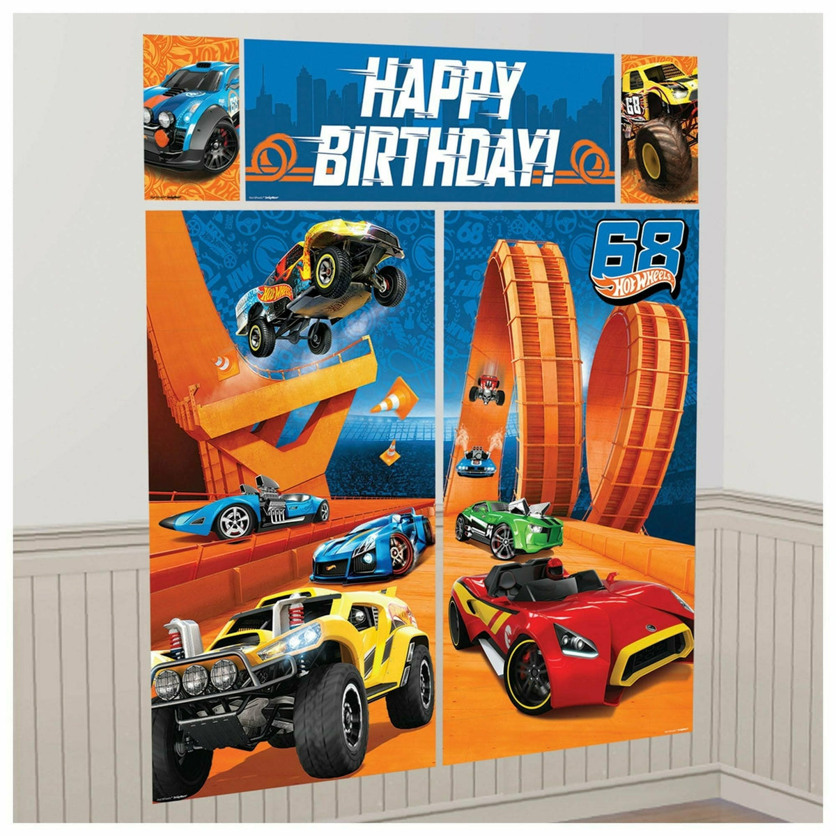 Amscan BIRTHDAY: JUVENILE Hot Wheels Wild Racer Scene Setters Wall Decorating Kit