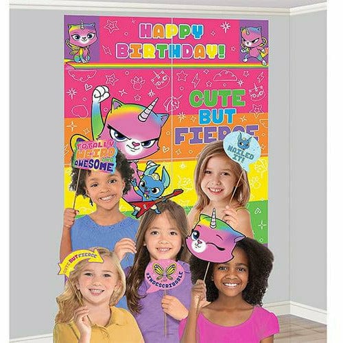 Amscan BIRTHDAY: JUVENILE Rainbow Butterfly Unicorn Kitty Scene Setter with Photo Booth Props