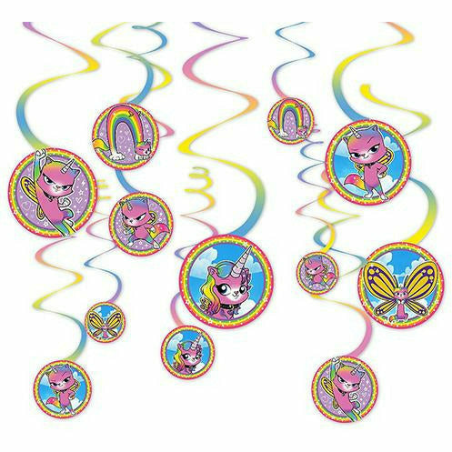 Amscan BIRTHDAY: JUVENILE Rainbow Butterfly Unicorn Kitty Swirl Decorations 12ct