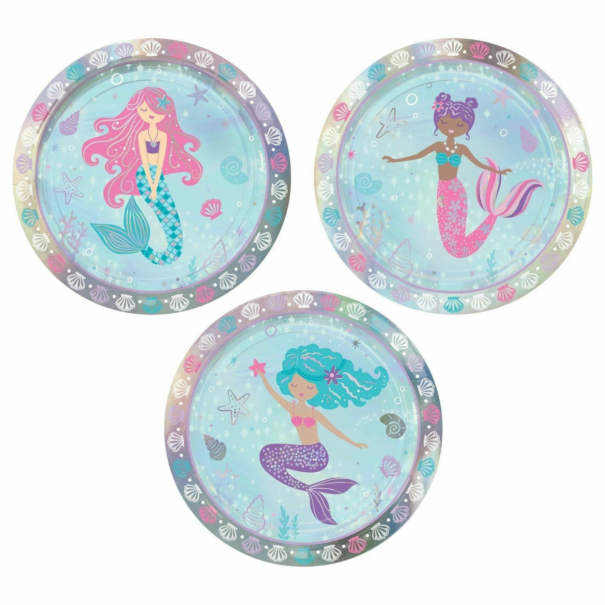 Amscan BIRTHDAY: JUVENILE Shimmering Mermaids 7" Assorted Iridescent Round Plates