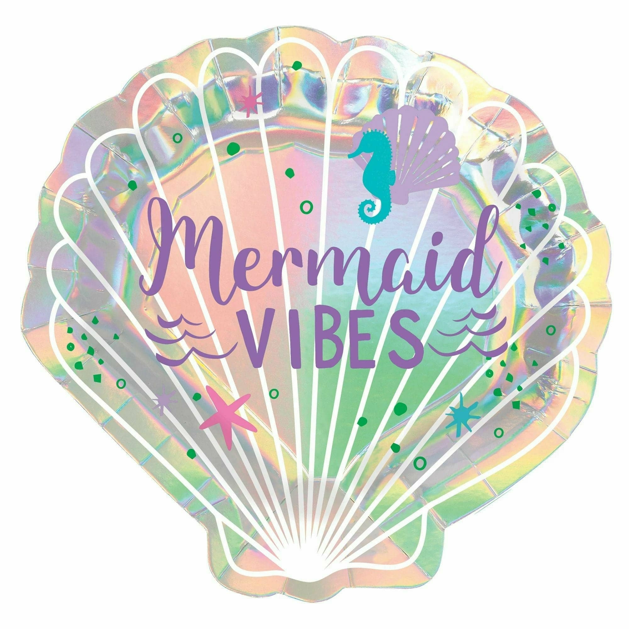 Amscan BIRTHDAY: JUVENILE Shimmering Mermaids 7" Shell Shaped Iridescent Plate