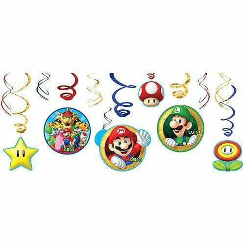 Amscan BIRTHDAY: JUVENILE Super Mario Swirl Decorations 12ct