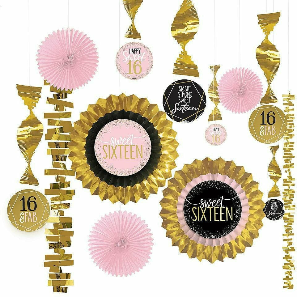 Amscan BIRTHDAY Metallic Gold &amp; Pink Sweet 16 Decorating Kit 13pc