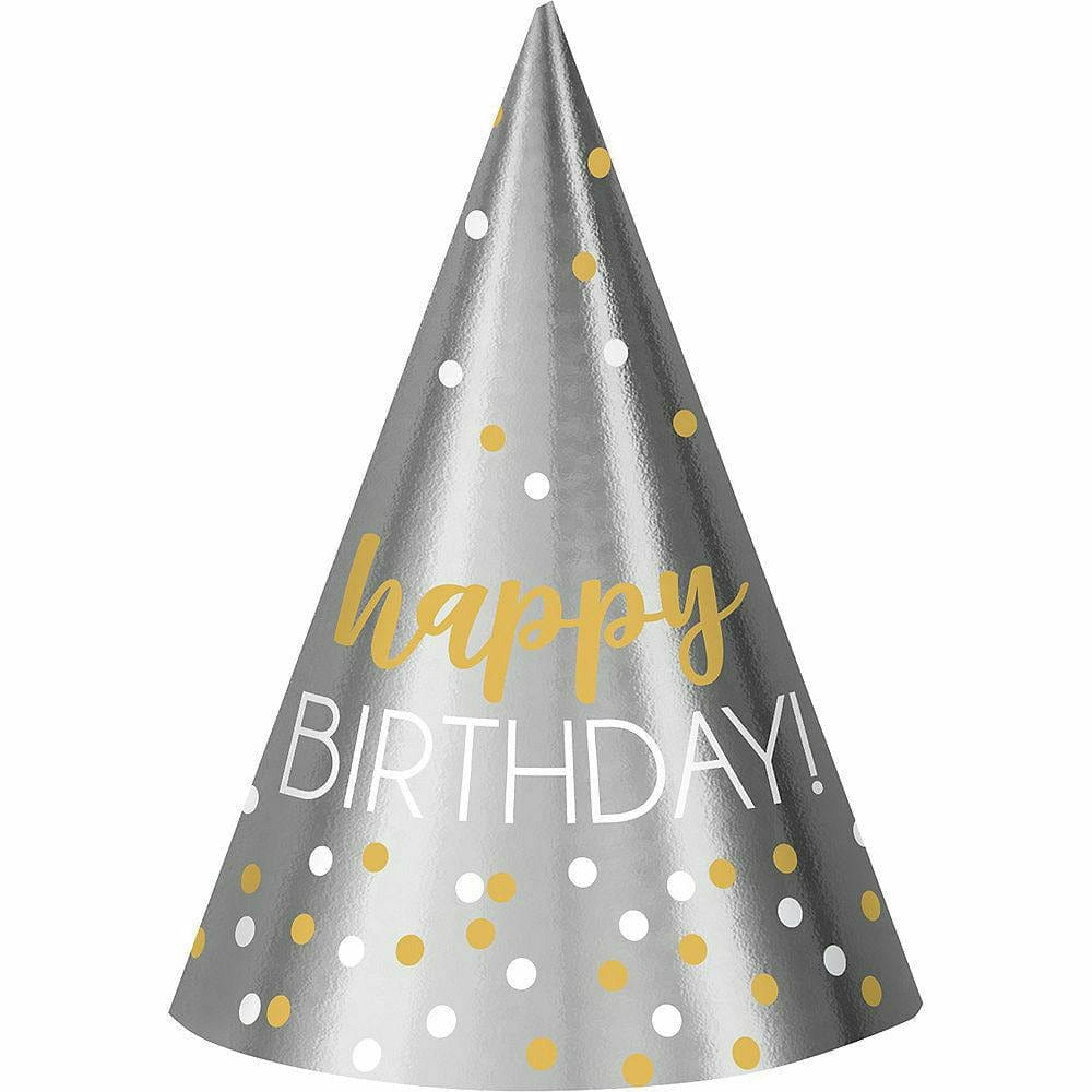 Amscan BIRTHDAY Metallic Gold & Silver Confetti Birthday Party Hats 12ct