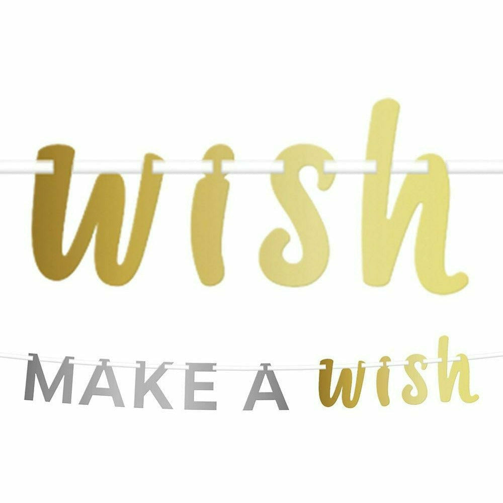 Amscan BIRTHDAY Metallic Gold &amp; Silver Make A Wish Letter Banner