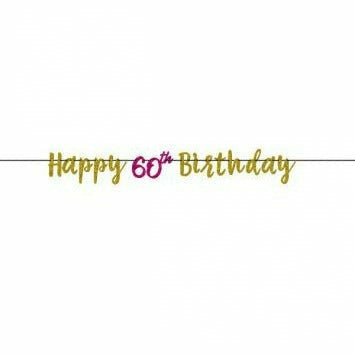 Amscan BIRTHDAY: OVER THE HILL 60th PINK/GD LETTER BANNER