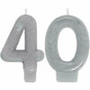 Amscan BIRTHDAY: OVER THE HILL Glitter Silver Number 40 Birthday Candles 2ct