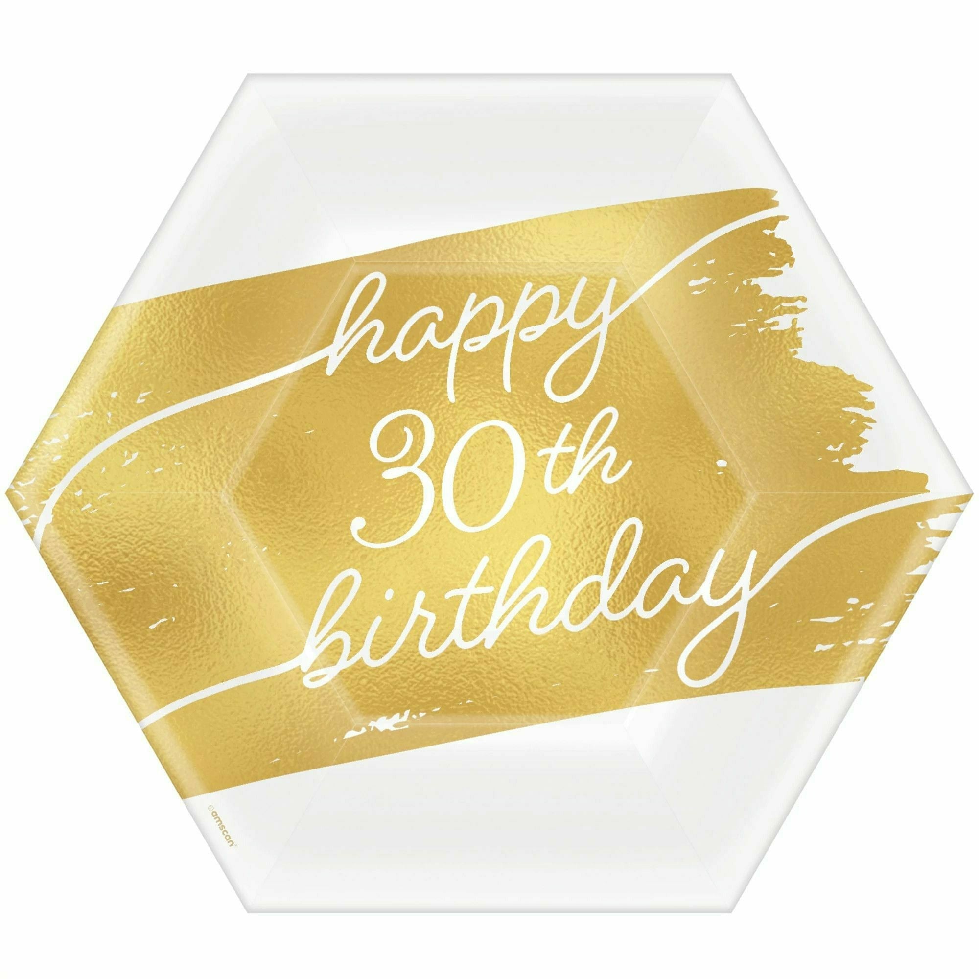 Amscan BIRTHDAY: OVER THE HILL Golden Age Birthday 30th 7" Hexagon Metallic Plates