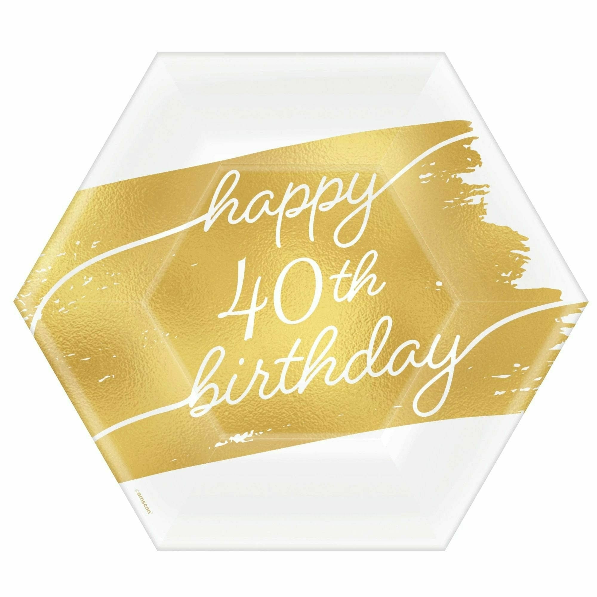 Amscan BIRTHDAY: OVER THE HILL Golden Age Birthday 40th 7" Hexagon Metallic Plates