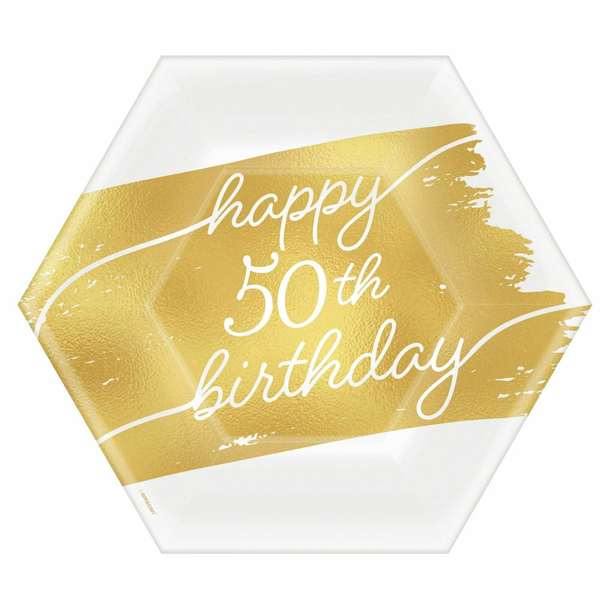 Amscan BIRTHDAY: OVER THE HILL Golden Age Birthday 50th 7" Hexagon Metallic Plates