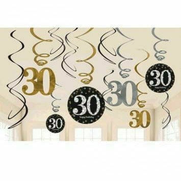 Amscan BIRTHDAY: OVER THE HILL Sparkling Celebration 30th Birthday Foil Swirl Decorations