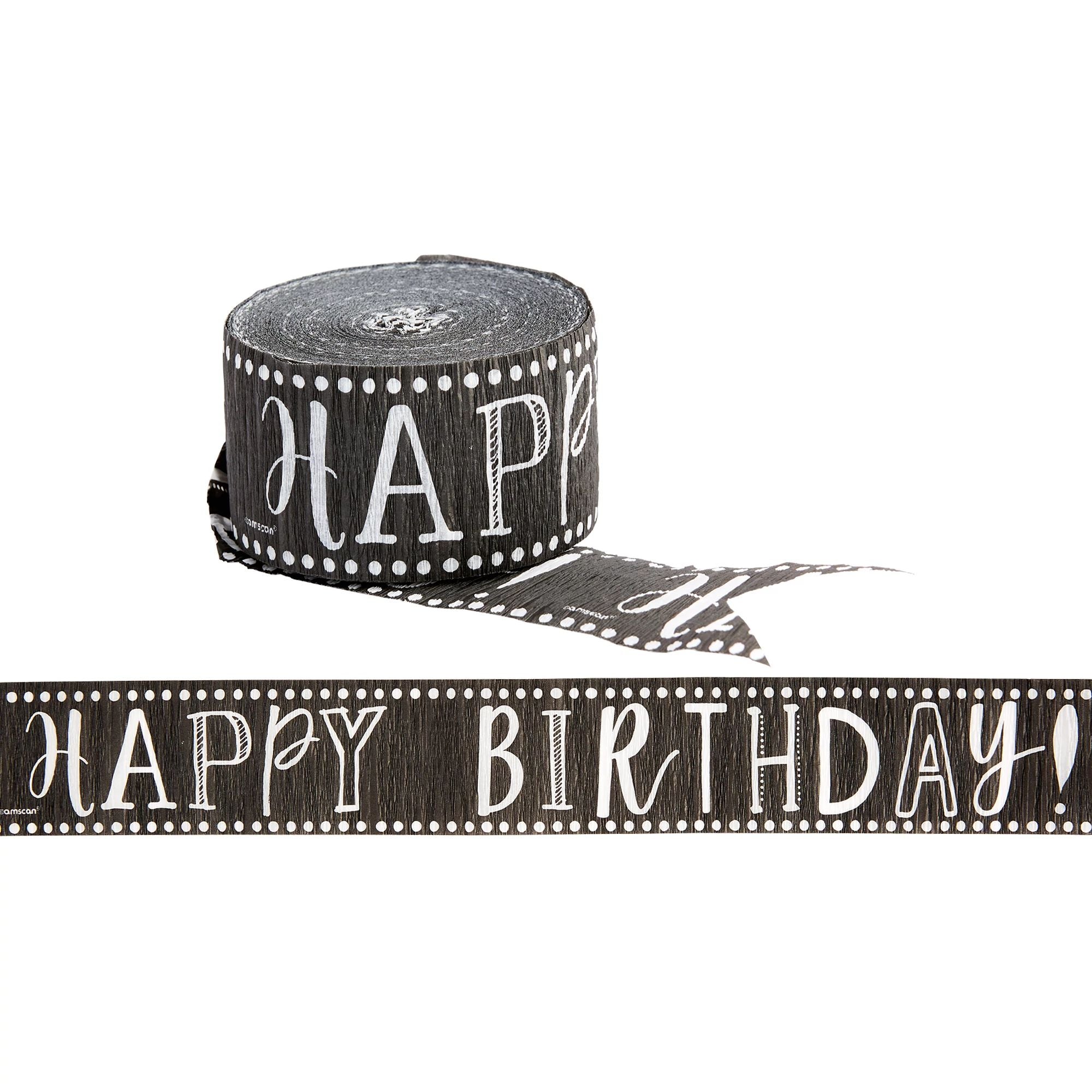 Amscan BIRTHDAY Printed Crepe Streamers - Happy Birthday, Chalk