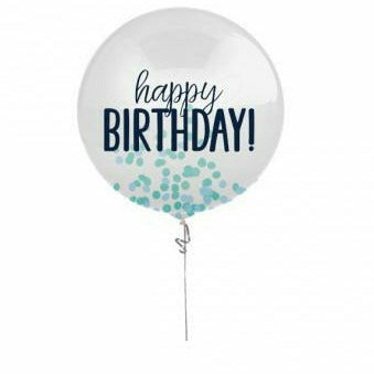 Amscan BIRTHDAY Printed Latex Balloon w/ Confetti Blue 24&quot;