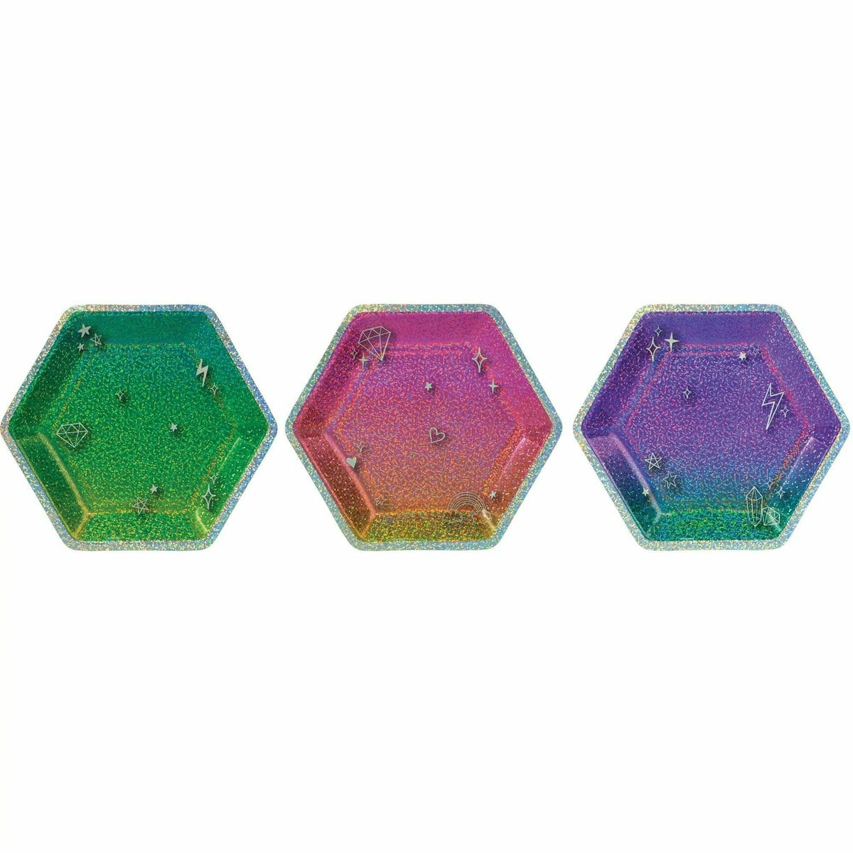 Amscan BOUTIQUE Sparkle 7&quot; Prismatic Hexagonal Plate Assorted